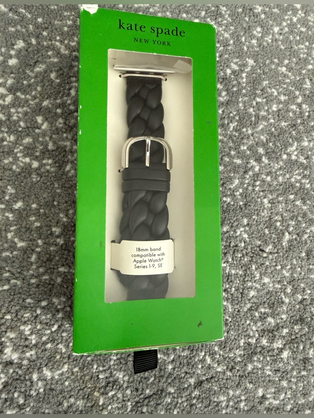 kate spade Black Braided Leather Apple Watch Strap with Silver Buckle